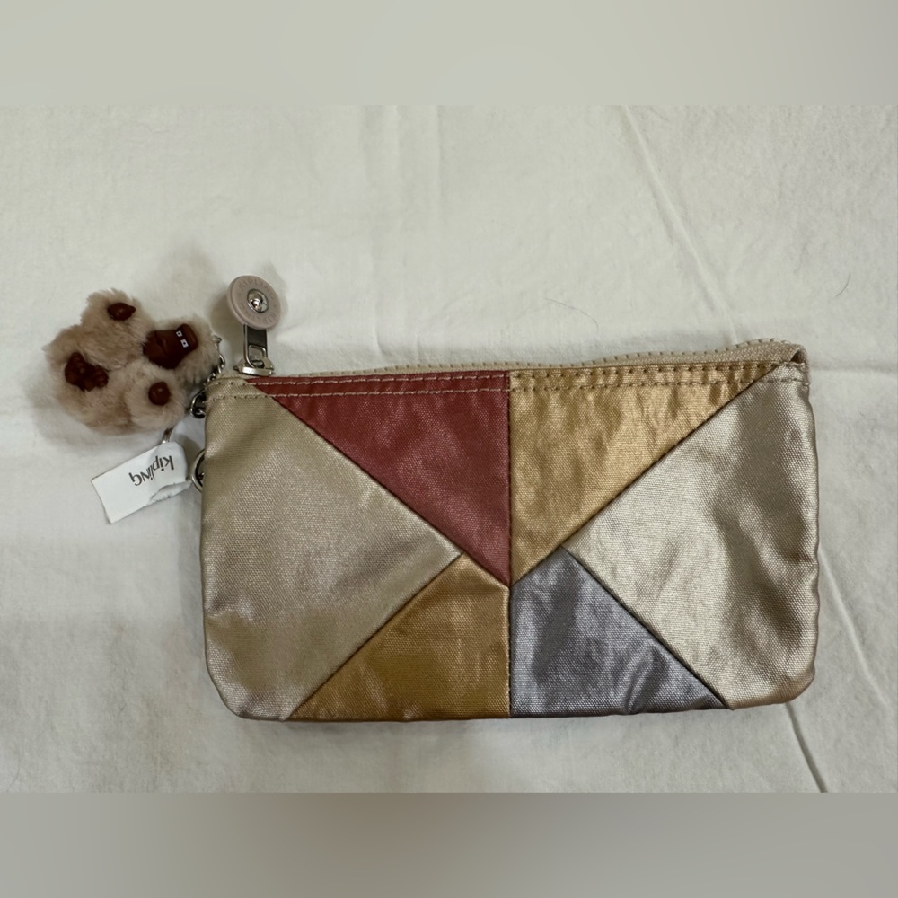 Kipling Gold and Silver Geometric Wristlet